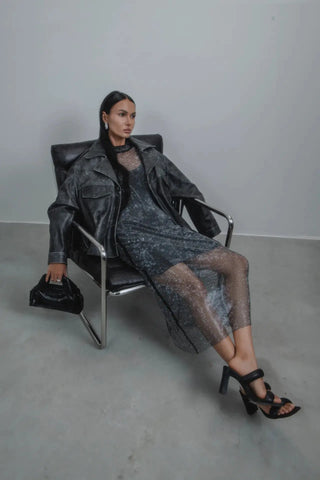 Yadegz Silver Glitter Dress