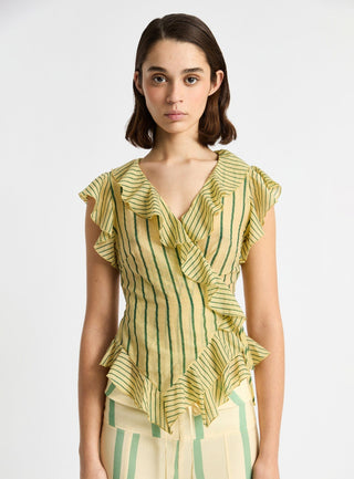 Laagam Bettina Yellow Striped Wrap Blouse - Anavi