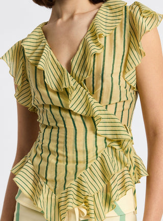 Laagam Bettina Yellow Striped Wrap Blouse - Anavi