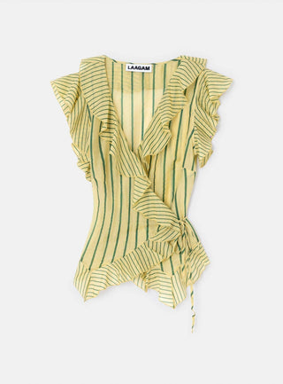 Laagam Bettina Yellow Striped Wrap Blouse - Anavi