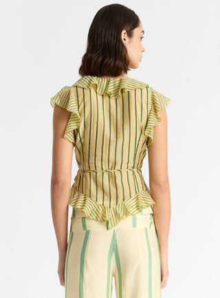 Laagam Bettina Yellow Striped Wrap Blouse - Anavi