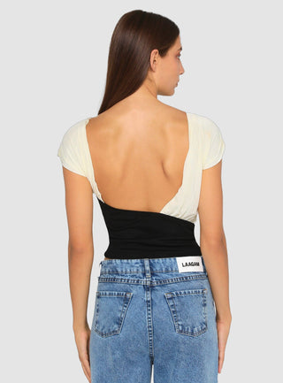 Laagam Gemini Ecru Draped Top - Anavi