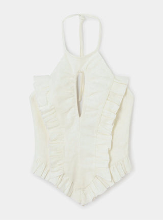 Laagam Kaine White Linen Top - Anavi