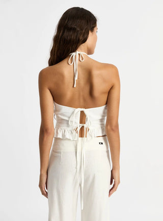 Laagam Kaine White Linen Top - Anavi