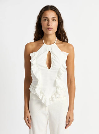 Laagam Kaine White Linen Top - Anavi