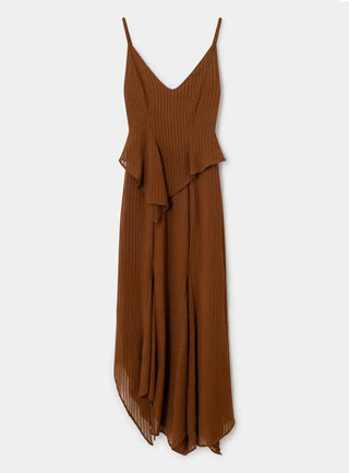 Laagam Lea Brown Textured Midi Dress - Anavi