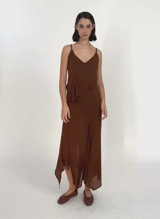 Laagam Lea Brown Textured Midi Dress - Anavi