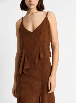 Laagam Lea Brown Textured Midi Dress - Anavi