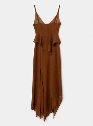 Laagam Lea Brown Textured Midi Dress - Anavi