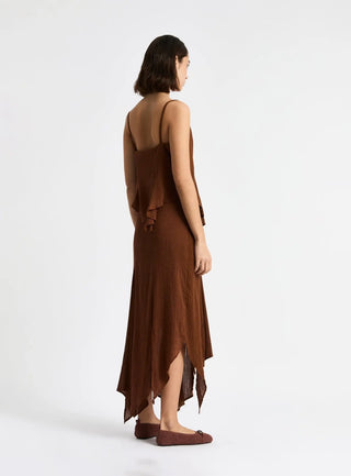 Laagam Lea Brown Textured Midi Dress - Anavi