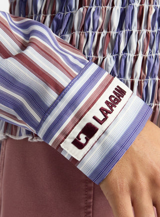 Laagam Liam Blue Striped Ruched Shirt - Anavi