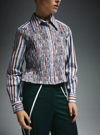 Laagam Liam Blue Striped Ruched Shirt - Anavi