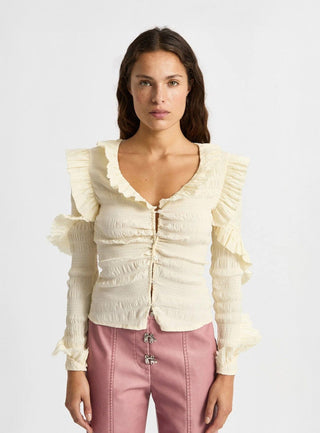 Laagam Maddie Ecru Ruffled Blouse - Anavi