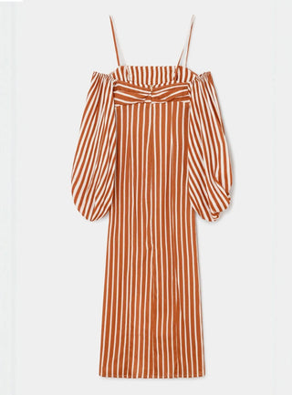 Laagam Nara Brown Striped Midi Dress - Anavi