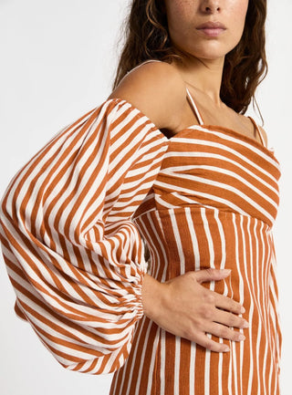 Laagam Nara Brown Striped Midi Dress - Anavi