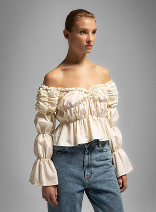 Laagam Sadie Ecru Ruched Blouse - Anavi