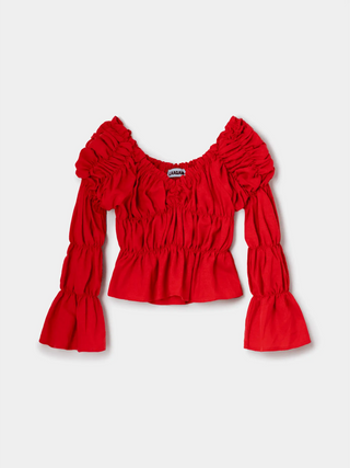 Laagam Sadie Red Linen Ruched Blouse - Anavi