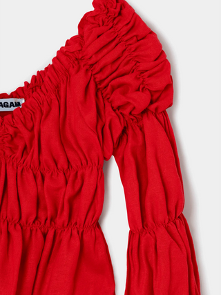 Laagam Sadie Red Linen Ruched Blouse - Anavi