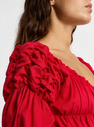 Laagam Sadie Red Linen Ruched Blouse - Anavi