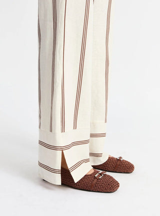 Laagam Saga Brown Striped Linen Pants - Anavi