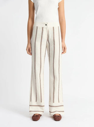 Laagam Saga Brown Striped Linen Pants - Anavi