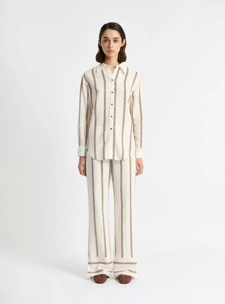 Laagam Saga Brown Striped Linen Pants - Anavi