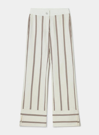 Laagam Saga Brown Striped Linen Pants - Anavi