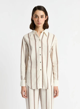 Laagam Saga Brown Striped Pleated Shirt - Anavi