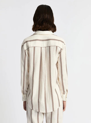Laagam Saga Brown Striped Pleated Shirt - Anavi