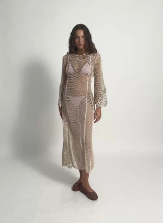 Laagam Samui Ecru Midi Net Dress - Anavi