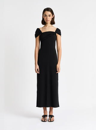 Laagam Sia Black Jersey Midi Dress - Anavi
