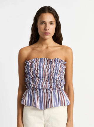 Laagam Susan Blue Striped Ruched Top (Copia) - Anavi