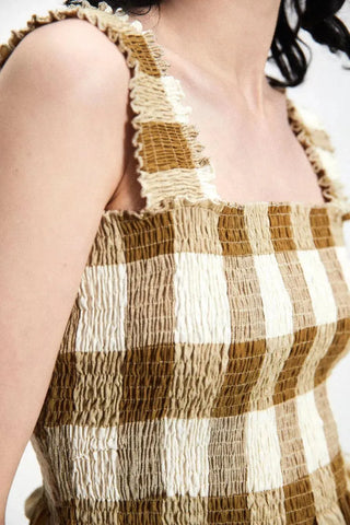 Rita Row Gea Brown Check Top - Anavi