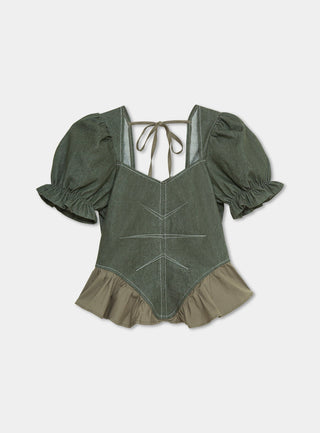  Laagam Regina Khaki Puff Sleeve Blouse