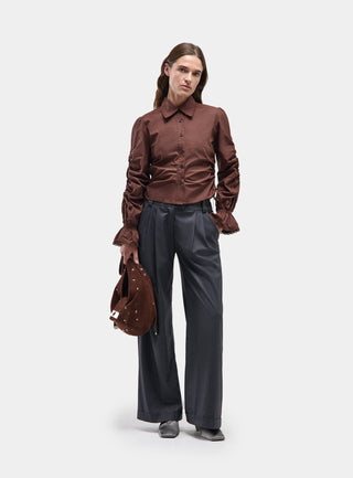  Laagam Sultana Brown Ruched Shirt