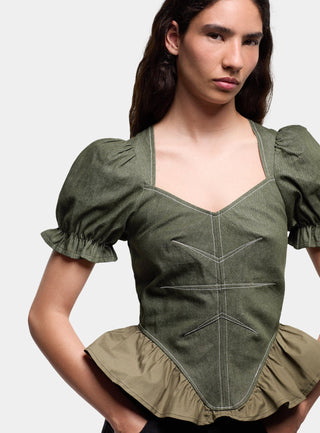  Laagam Regina Khaki Puff Sleeve Blouse