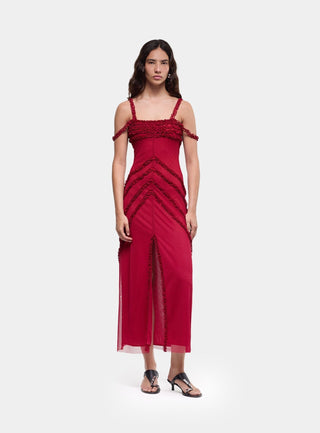  Laagam Arabella Burgundy Ruffled Dress