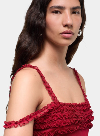  Laagam Arabella Burgundy Ruffled Dress