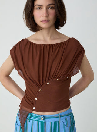  Laagam Gemini Brown Draped Top