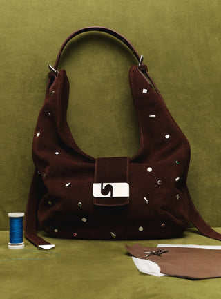  Laagam Vixen Brown Suede Studs Bag