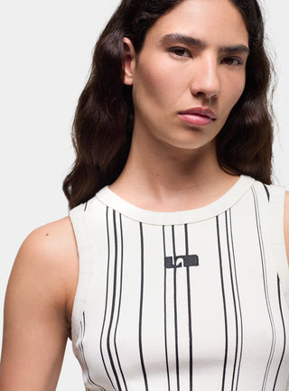  Laagam Ecru Striped Embroidered Logo Tank Top