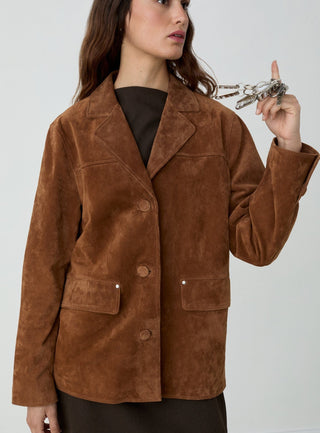  Laagam Maira Real Suede Brown Long Jacket