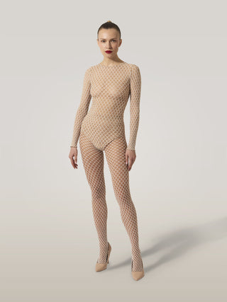  Wolford Velvet Net Illusion String Body Fairly Light/White