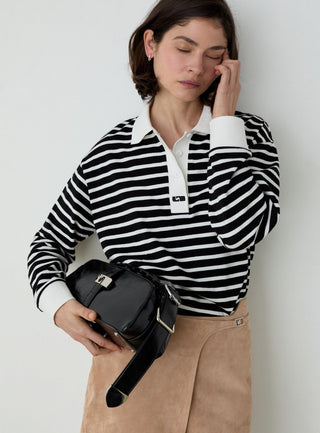  Laagam Duse Black Striped Longsleeve Polo T-shirt