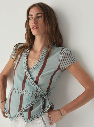  Laagam Atena Turquoise Striped Wrap Blouse