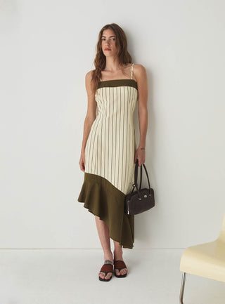  Laagam Breeze Khaki Asymmetric Midi Dress