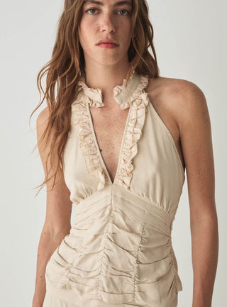  Laagam Dora Ecru Ruched Linen Top