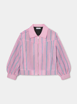  Laagam Watson Pink Striped Bomber Jacket