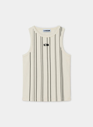  Laagam Ecru Striped Embroidered Logo Tank Top