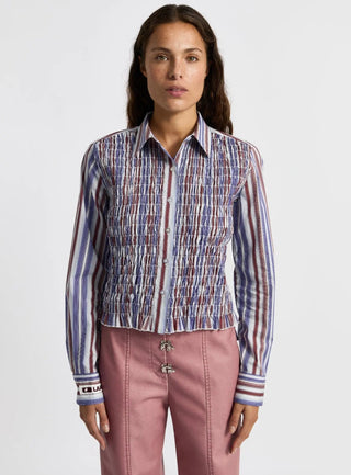  Laagam Liam Blue Striped Ruched Shirt
